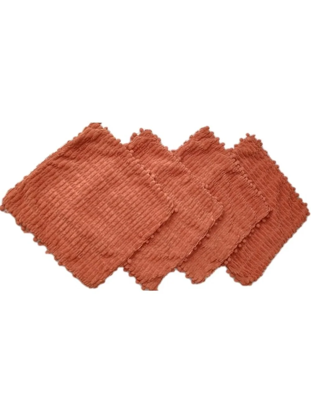 Rust BOHO Pom Pom Throw Pillow Covers 18x18 Set of 4 Soft Textured Orange